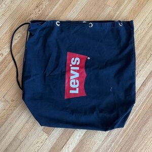 Levi's Cotton Black Canvas Drawstring Backpack with Red Logo